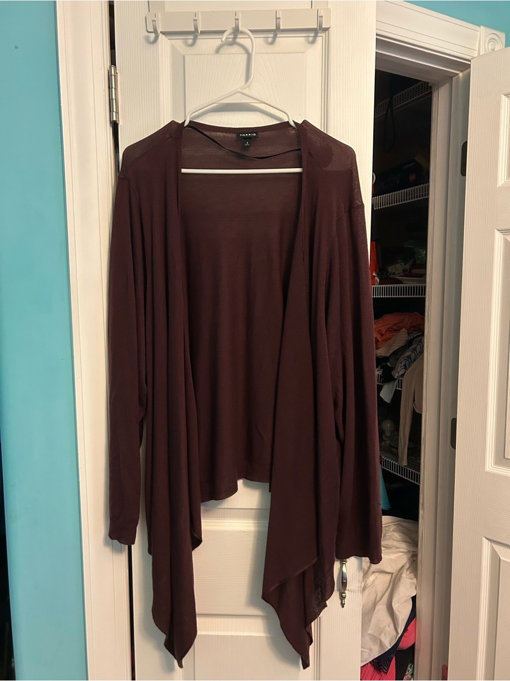torrid Burgundy Draped Open-Front Cardigan